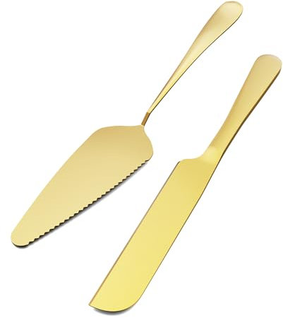 GWHOLE 2 Stück Kuchenheber Gold Tortenheber Edelstahl Tortenmesser Tortenschaufel Tortenausstecher Lasagneheber Server-Set Kuchenscheibe für Geburtstag Partys Hochzeit, Einfache Reinigung