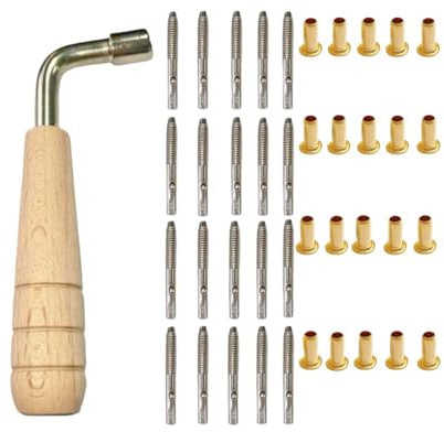 GYWHOOFT Stimmschlüssel für Klavier, Set mit Stimmnägeln und Nieten für Harfe Lyra, 20 Stimmnägel und 20 Nieten mit Stimmschlüssel in L-Form