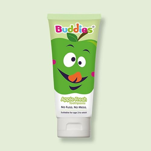 Buddies Apple Fresh Children’s Toothpaste 75ml – Mint-Free, Dentist-Recommended, Gentle Sensory-Friendly Formula with Fluoride – Suitable for Ages 2+ and Adults