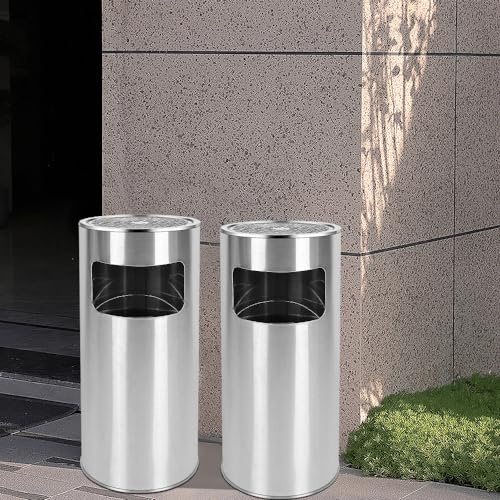OHMG 2P*30L Standaschenbecher für draußen Mülleimer mit Aschenbecher Abfalleimer mit Inneneimer,für Draußen Herausnehmbarem Abfalleimer aus Edelstahl,Hotels und Büros,Großem Fassungsvermögen