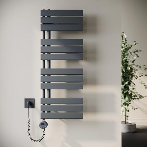SONNI Badheizkörper Elektrische Handtuchwärmer mit Thermostat Heizstab Anthrazit 1038x400mm 600 Watt, Flach Handtuchtrockner elektrisch Handtuchheizkörper für Bad mit Temperaturregler