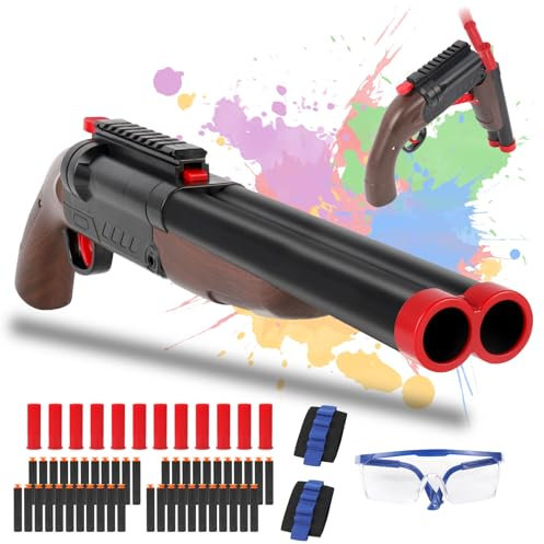Spielzeugpistole Doppelläufige Schrotflinte, Spielzeug Schrotflinte Scharfschützengewehr Schaum Dart Blaster Spielzeugpistole Scharfschützengewehr mit Magazin Darts für Kinder ab 8 9 10+ Jahren
