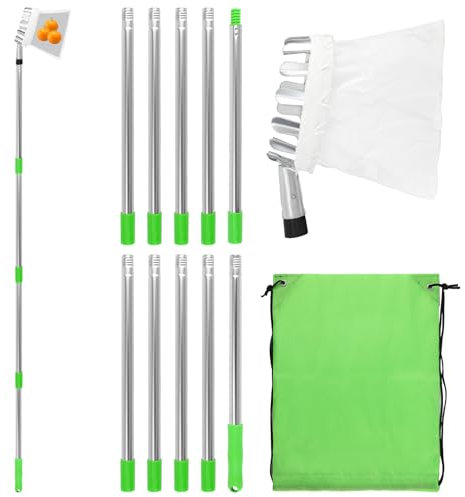 PEUTIER Basket Fruits Picker, Fruit Picker Pole Adjustable Fruits Picker Tool Fruit Tree Picker Tool with Basket Telescoping for Apricot Mango Limes Nectarines Grapefruit