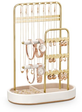 ChuStory Schmuckständer, Schmuck Organizers,Schmucktablett Samt, Schmuckschrank Organizer für Halskette, Armband, Parfüm und Ohrringe, Deko Aesthetic Accessoires, Weiß