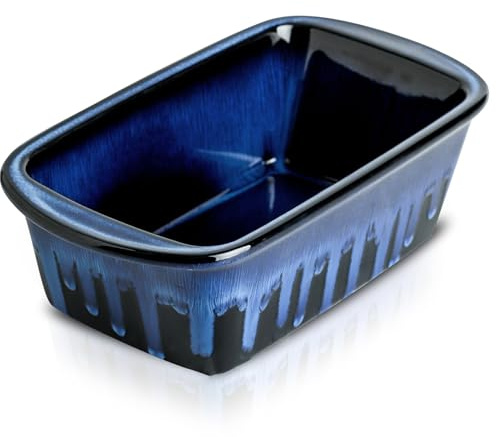 KOOV Ceramic Loaf Pan for Baking, 9 x 5 Inch Rectangular Bread Pan, Bakeware for Cooking, Home Kitchen (Nebula Blue, Reactive Glaze)