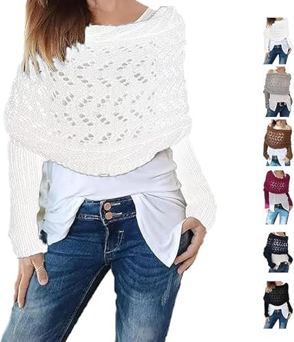 Schal mit Ärmeln Strick | Gestrickter Ärmelschal mit Häkelmuster | Gestrickter Zopfmusterschal mit Ärmeln für Damen | Knitted Cable Wrap Stola | Kaschmir Schal Damen | Multifunktionaler Pulloverschal