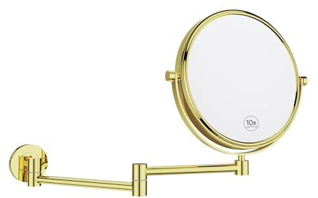 Nicesail Kosmetikspiegel mit Vergrößerung Wandmontage Gold Glänzend Schminkspiegel 10x/1x Wand Vergrößerungsspiegel für Bad Doppelseitiger Spiegel,Durchmesser 20cm