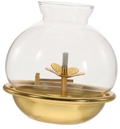 LIFKICH Öllampe mit Glasschirm aus Kupferlegierung für Tisch und Gebet | Vintage Stil für Öl, für Schreibtisch und Theke, Buddhistischer Bedarf, Zubehör mit Glas, 1 Satz