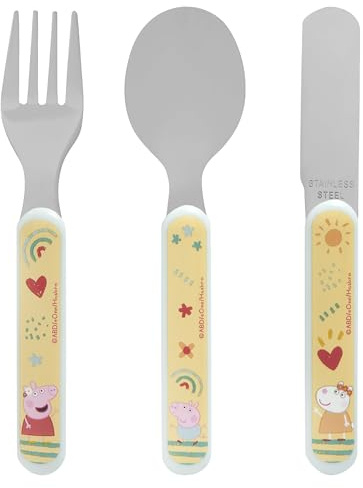 Peppa Pig 3 Piece Cutlery Set – Metal, Reusable Children's Knife, Fork & Spoon, Kids-Size, Made from Food-Safe Stainless Steel & ABS Plastic – with Peppa & George – for 36 Months & Up