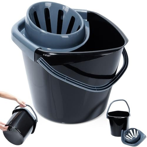 Seau de nettoyage en plastique avec essoreur - Noir - 10 l