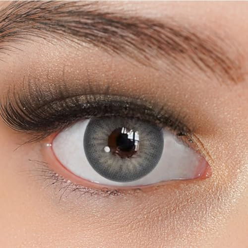 Kontaktlinsen farbig ohne Stärke grau | farbige graue Jahreslinsen | weiche Linsen | 2 Stück Farblinsen + Linsenbehälter | 0.0 Dioptrien | natürliche Farben | Charmiga Dawn Gray