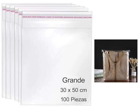 Lot de 100 grands sacs en cellophane transparents auto-adhésifs pour tout usage (30 x 50 cm)