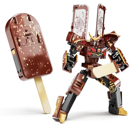 BOZOBO Ice Cream Transforming Toy, 2 in 1 Popsicle Transform into Robot Action Figure, DIY Transformation Figure Toys for Kids & Adults Action Figures for Boys Party Favors Gift (Brown)