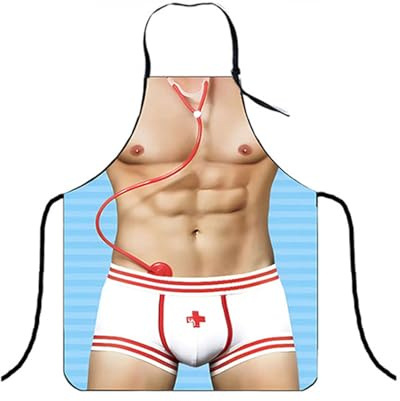 FUGLUS 1 Stück Sexy Doktor für Männer Lustige Muskelschürzen für Männer Lustige Küchenschürzen lustige Schürzen für Männer Grillparty Kochschürze Herren Grillschürze für Männer Lustig