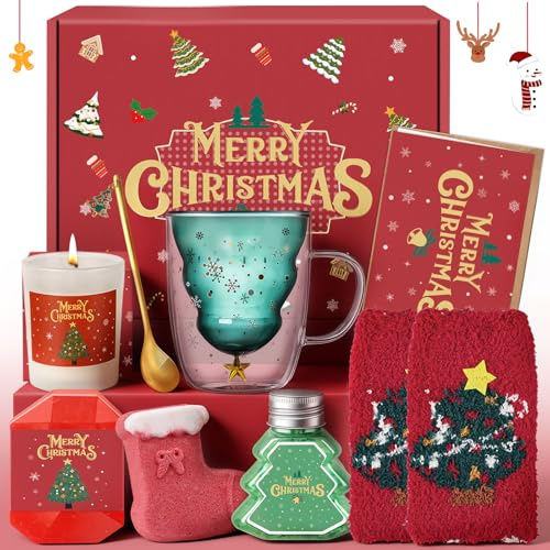 TUZELIYA Weihnachtsgeschenke für Frauen - 8tlg Spa Geschenkset Inklusive Weihnachtskarten - Geschenkideen Weihnachten für Ehefrau Freundin Kollegen - Badezusatz Weihnachten Geschenkset Frauen 2025