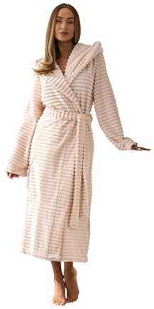 L&L Bademantel Damen lang mit Kapuze I flauschiger Morgenmantel Damen extra lang bis Knöchel – Hausmantel Damen kuschelig warm – Bademäntel für Frauen große Größen aus 100% Polyester