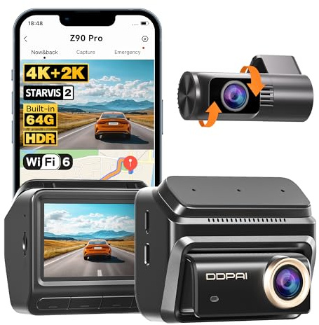 DDPAI Z90 Pro Dashcam 4K+2K, Dual STARVIS 2 (IMX678 & SC431AI), 64GB eMMC, Notte+Anti-sfarfallio, Autostrada 3K/60fps, GPS/ADAS, 5G WLAN, 4G LTE, Sorveglianza parcheggio 24h, IPS 3