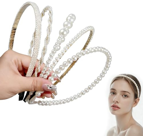 5 pezzi di cerchietto per capelli antiscivolo con perle bianche da donna, graziosi accessori per capelli per feste da donna, accessori per capelli con perle, fasce per capelli alla moda, decorazioni