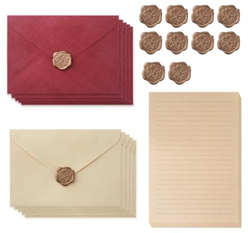40 Pcs Vintage Writing Paper and Envelopes Set – 20 A5 Letter Writing Paper, 10 Vintage Envelopes & 10 Wax Seal Stickers, Letter Writing Set for Love Letters, Weddings, Birthdays, Invitations