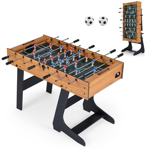 COSTWAY Futbolín de Mesa Plegable, Mesa de Futbolín de Madera con 22 Jugadores, 2 Marcadores y 2 Balones para 2-4 Jugadores, para Fiestas, Juegos en Familia, Reuniones,121 x 60,5 x 81 cm (Natural)