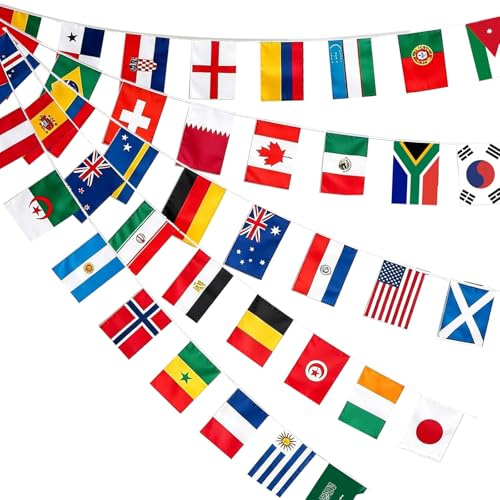 Banderines de 2026 Fútbol de Copa Mundial, Banderas de Mundo 48 Países, Guirnalda de Banderas para Decoración de Fiestas de Jardín