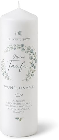 printplanet - Taufkerze Floral Kreis - Personalisiert mit Name und Datum - Kerze Taufe Geschenk