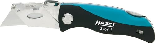 HAZET Klappmesser 2157-1 inklusive Ersatzklingen - Cutter-Messer mit Komfortgriff und Daumenkissen zur gelenkschonenden Arbeit - scharfe Klinge zum Schneiden von Kunststoff, Pappe uvm.