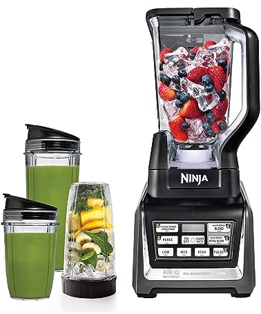Ninja BL642 Nutri Ninja Personal & Countertop Blender with 1200W Auto-iQ Base, 72 oz. Pitcher, and 18, 24, & 32 oz. To-Go Cups with Spout Lids, For Smoothies, Shakes & More, Dishwasher Safe, Black