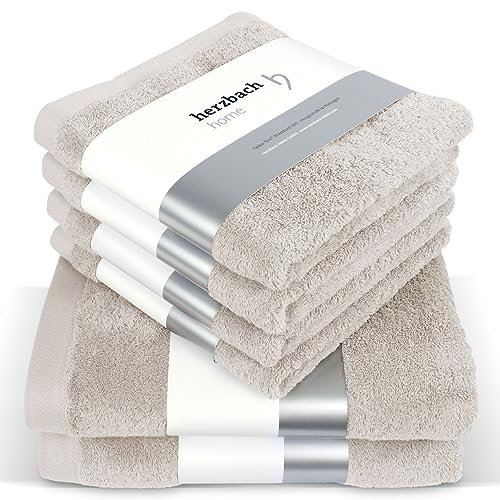 herzbach home Premium Handtücher-Set 100% Baumwolle - weich & saugstark - Sandgrau