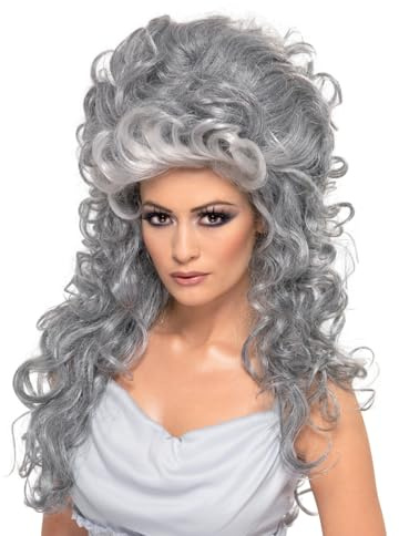 Smiffys Perruque ruche sorcière Medeia, Gris, Longueet bouclée avec haut ruche Halloween