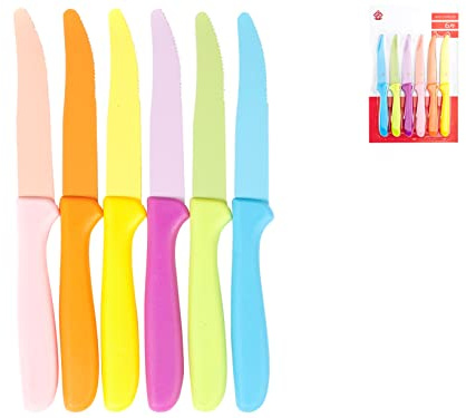 Home Set Blister Coltelli da Tavola, Acciaio Inossidabile, Colori Assortiti, 6 Pezzi