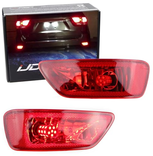 iJDMTOY Complete LED Rear Fog Light Kit Compatible With Jeep 2011-21 Grand Cherokee WK2, Compass & Dodge Journey, Includes Brilliant Red LED Bulbs, Red Lens Foglamp Assemblies & Wiring Harnesses