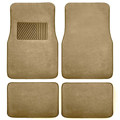 FH Group Car Floor Mat 4 Piece Set Driver's Seat with Heel Pad Deluxe Front 66 x 43 cm Rear 32 x 43 cm Beige