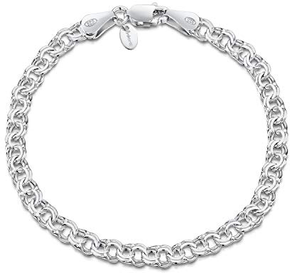 Amberta 925 Sterlingsilber Armkette - Garibaldi Armband - Doppel Panzerkette - 4.5 mm Breite - Verschiedene Längen: 18 19 20 cm (18cm)