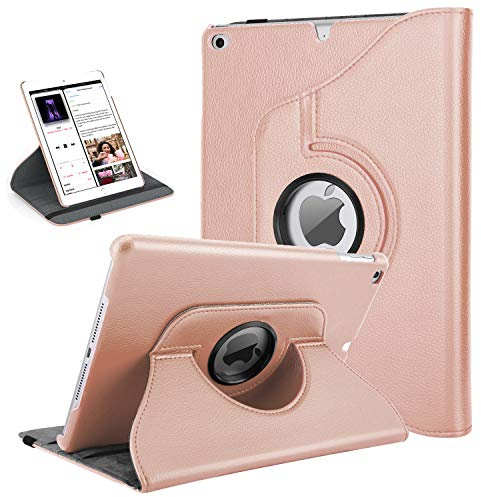 TiMOVO Funda Protectora Compatible con iPad 9,7 2018/2017, iPad Air 2, iPad Air, Carcasa Trasera 360 Grados Giratorio Soporte de Cuero Auto Estela/Sueño Estuche iPad 5/6, iPad Air 1/2, Oro Rosa
