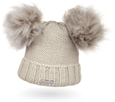 Neverless® gefütterte Damen Strickmütze mit Doppel-Fell-Bommel und Fleece Futter, Winter-Mütze, Bommelmütze