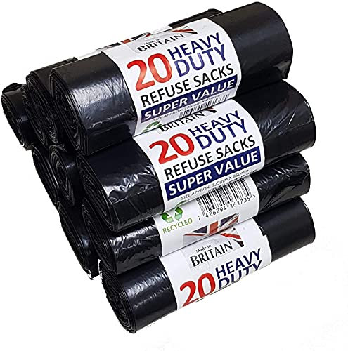 200 Heavy Duty Black Bin Liners Refuse Sacks Bin Bag Rolls - Made in Britain