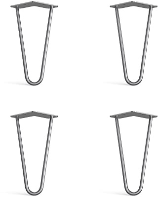 4 x Hairpin Legs from DT IRONCRAFT - 20cm 2 Rod / 10mm, Bare Steel - Sideboard, TV Stand, Bookcase and Cabinet Unit Legs with Floor Protector Feet & Screws