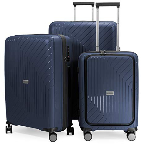 Hauptstadtkoffer TXL - 3er Kofferset, TSA, Trolleys, 4 Rollen, ultraleichte Trolleys Hartschale, Reisekoffer-Set, Handgepäck mit Laptopfach + Aufgabegepäck, Dunkelblau | PP-Hartschale · TSA-Zahlenschloss · Wasserabweisender Zipper · Leichtgewicht · 4 Doppelrollen · Austauschbare Ersatzteile