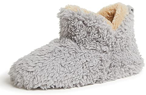 Dearfoams Women's Chelsea Faux Fuzzy Sherpa Indoor House Bootie Slipper, Sleet, Medium
