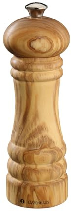 Zassenhaus Pfeffermühle Berlin aus Olivenholz in der Farbe Natur, Höhe: 18cm, 023367 | Gewürzmühle für Pfeffer, Salz und Kräuter, natürliche Holzmaserung, stufenlos einstellbares Keramikmahlwerk