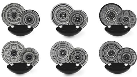 Excelsa Etnik Service de vaisselle 18 pièces, céramique, noir et blanc