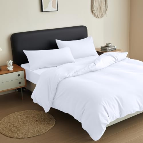 King Duvet Cover Set Anti-Allergy Brushed Microfibre Bedding Soft Plain Bed Linen with Pillowcase(s) Hypoallergenic Quilt Cover Set (White, King)