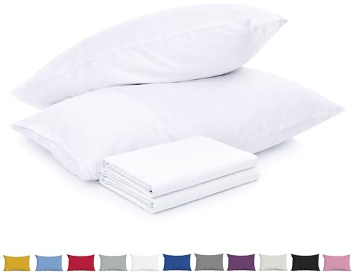 Pillow Cases 2 Pack White - 100% Brushed Microfibre UK-Standard Size 50x75cm Envelope Closure Pillowcases - OEKO-TEX Certified, Wrinkle & Fade Resistant Pillow Covers (Pack of 2, White)