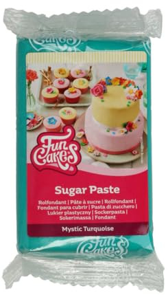 FunCakes Pâte à Sucre Mystic Turquoise: facile à utiliser, lisse, flexible, douce et pliable, parfaite pour la décoration de gâteaux, halal, casher et sans gluten. 250 g