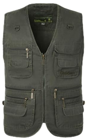 HZQIFEI Herren Outdoor Sport Weste Safari Weste mit Vielen Taschen Ärmellos Freizeit Weste für Jagd Angeln Camping