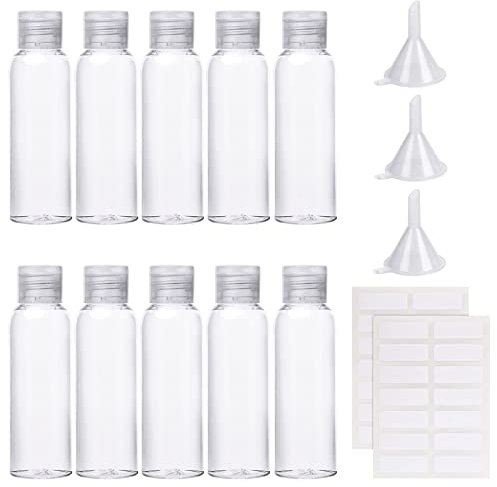Sinofort 100ml Flacon Voyage, 10 Pièces Kit Voyage Avion, Bouteilles de Voyage Flacons Vide de Voyage Contenant Voyage avec Seringue Entonnoir et étiquette pour Shampooings Revitalisants Lotions