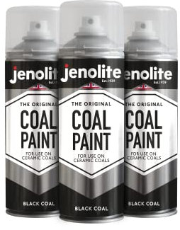 JENOLITE Vernice per carbone nero – 3 x 400 ml – Ringiovanire carboni artificiali, fuochi a gas, fuochi, stufe, canne fumarie, ecc. Finitura opaca (adatta per temperature fino a 600ºC / 1100ºF)