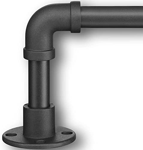 Bastone da Tenda Stile Industriale, 81-180 cm Aste per Tende per Finestra con Testa a Flangia in Acciaio Inossidabile, Bastone per Tende Regolabile Asta per Tenda per Finestra della Cucina/Nero Opaco