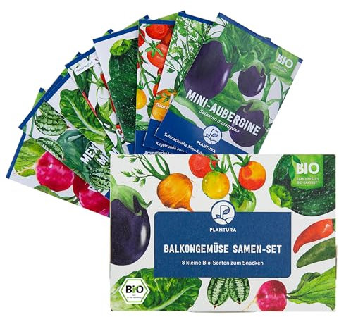 Plantura Bio-Balkongemüse Samen-Set, samenfestes Bio-Saatgut für Mini-Sorten zum Snacken, keimstarke Samen, 8 Sorten für bis zu 200 Pflanzen